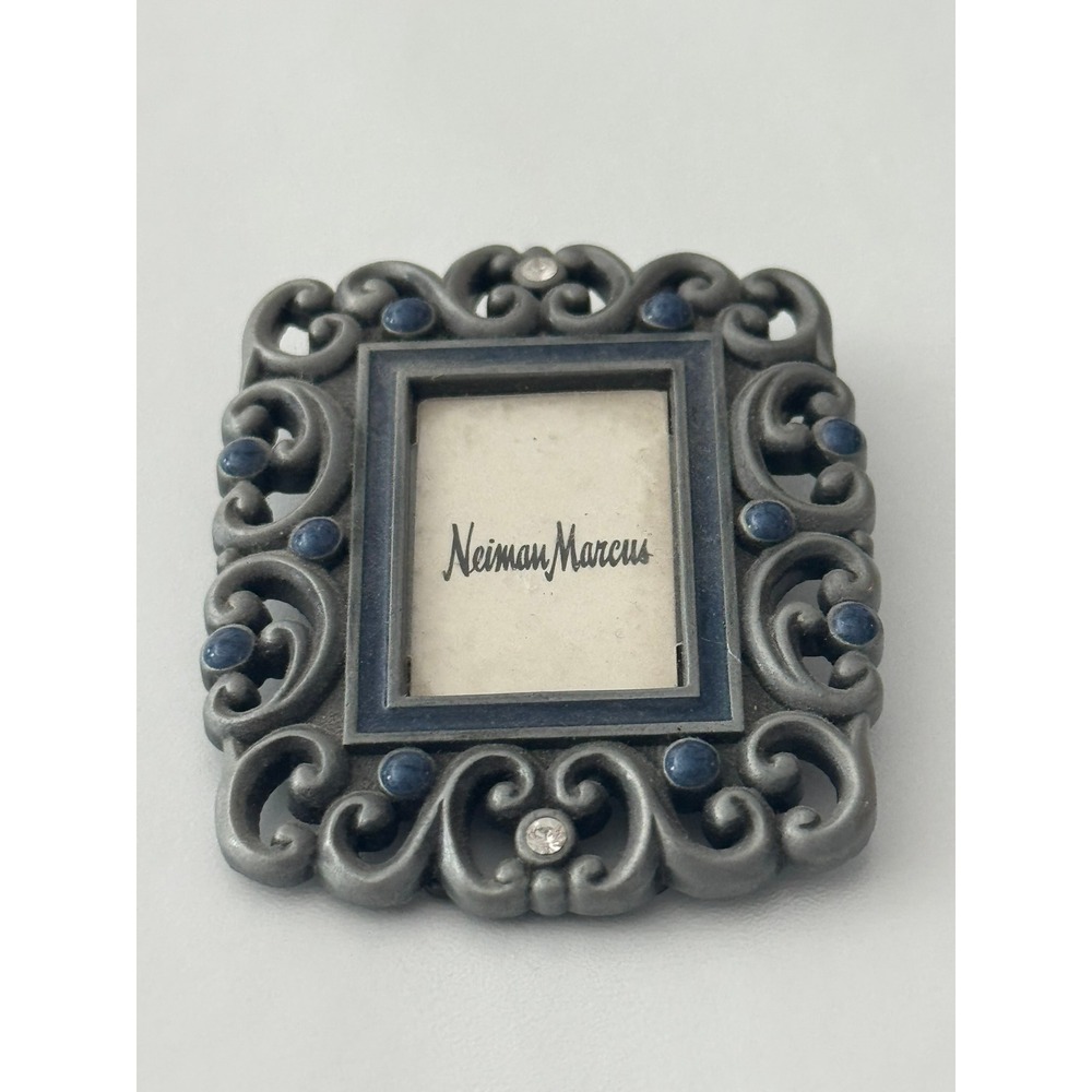 Neiman Marcus Jay Strongwater Mini Ornate Pewter Blue Enamel Photo Frame Vintage